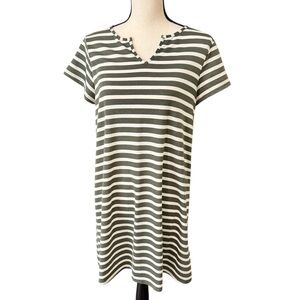 Olive & cream striped dress, petite small